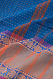 Blue Handloom Chettinad Cotton Saree Without Blouse 10075154