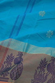 Blue Handloom Chettinad Cotton Saree Without Blouse 10075179