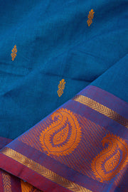 Blue Handloom Chettinad Cotton Saree Without Blouse 10075183
