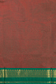 Rosewood Maroon Handloom Chettinad Cotton Saree With Temple Border 10075834