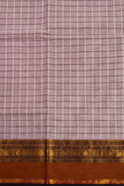 Mocha Mist Grey Handloom Chettinad Cotton Saree With Checks Design 10075840