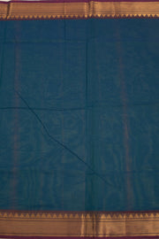 Blue Handloom Chettinad Cotton Saree With Temple Border 10075888