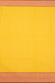 Yellow Handloom Chettinad Cotton Saree With Stripes And Peacock Border 10075896