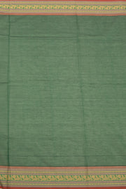 Green Handloom Chettinad Cotton Saree With Stripes And Peacock Border 10075897