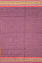 Purple Handloom Chettinad Cotton Saree With Stripes And Peacock Border 10075898