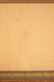 Beige Handloom Chettinad Cotton Saree With Temple Border 10075903