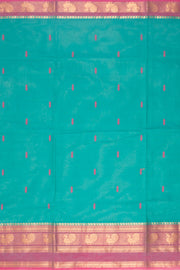 Blue Handloom Chettinad Cotton Saree With Peacock Border 10075912