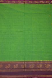 Bamboo Green Chettinad Cotton Saree with Peacock Zari Border 10075913