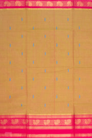 Yellow Handloom Chettinad Cotton Saree With Peacock Border 10075914