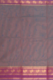 Blue Handloom Chettinad Cotton Saree With Peacock Border 10075915