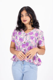  Lavender Hand Block Printed Cotton Crop Top 10074301