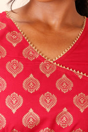 Hot Pink Printed Cotton Kurta Co-ord Set 10075953