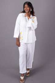White Handcrafted Cotton Co-ord Set 10071231