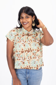 Green Hand Block Printed Cotton Crop Top 10074292