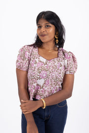 Purple Hand Block Printed Cotton Crop 10074293