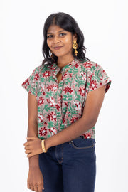 Multicolor Hand Block Printed Cotton Crop Top 10074299