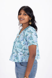 Blue Hand Block Printed Cotton Crop Top 10074300lue