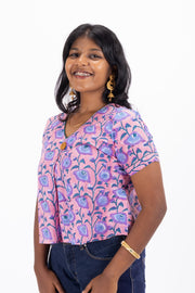 Pink Hand Block Printed Cotton Crop Top 10074305