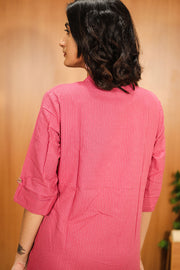 Pink Hand Embroidered Cotton Kurta 10062683