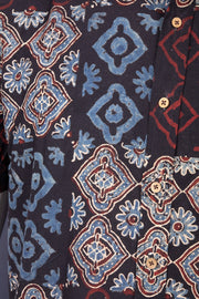 Black Half Sleeve Ajrakh Printed Cotton Mens Shirt 10072991