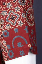 Red Half Sleeve Ajrakh Printed Cotton Mens Shirt 10073060