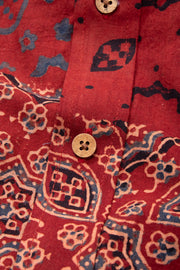 Red Half Sleeve Ajrakh Printed Cotton Mens Shirt 10073063