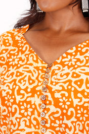 Orange Hand Block Printed Cotton Kurta