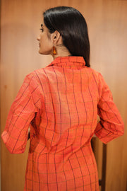 Rustic Red Hand Embroidered Cotton Kurta 