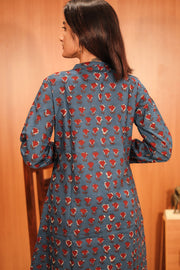 Indigo Hand Block Printed Cotton Kurta 10062691
