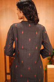 Rustic Black Hand Embroidered Cotton Kurta