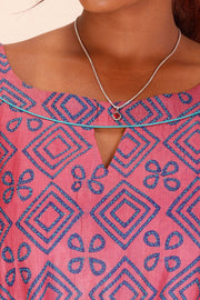 Pink Kantha Embroidered Tussar Silk Kurta 10064094