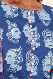 Blue Hand Block Printed Cotton Kurta 10075945