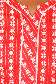 Red Printed Cotton Kurta 10075948