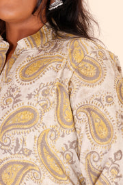 Beige Handblock Printed Cotton Kurta 