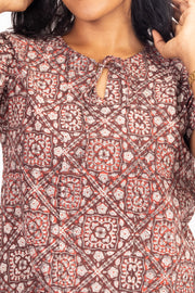 Brown Jahota Hand block Printed Cotton Kurta 10072343