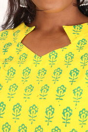 Yellow Kutchi Hand Block Printed Cotton Kurti 10071521
