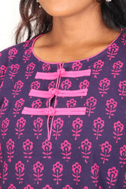 Purple Kutchi Hand Block Printed Cotton Kurti 10071524