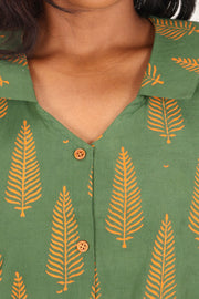 Light Forest Green Kutchi Hand Block Printed Cotton Kurti 10071526