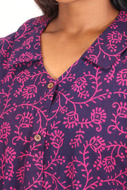 Cyber Grape Purple Kutchi Hand Block Printed Cotton Kurti 10071527