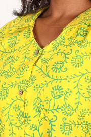 Electric Yellow Kutchi Hand Block Printed Cotton Kurti 10071528