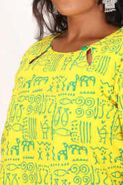 Sunshine Yellow Kutchi Hand Block Printed Cotton Kurti  10071529