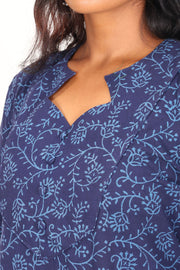 Ebullient Blue Kutchi Hand Block Printed Cotton Kurti 10071531