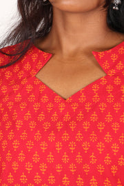 Reddish Pink Kutchi Hand Block Printed Cotton Kurti 10071533