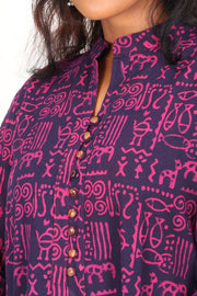 Imperial Purple Kutchi Hand Block Printed Cotton Kurti 10071534