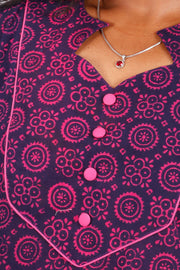 Dark Blue Kutchi Hand Block Printed Cotton Kurti 10071540