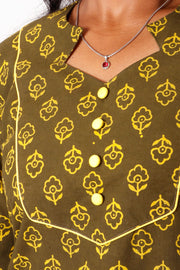 Finch Brown Hand Block Printed Cotton Kurti 10071541