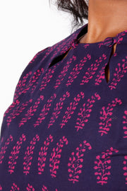 Space Cadet Blue Kutchi Hand Block Printed Cotton Kurti 10071542