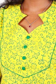 Icterine Yellow Kutchi Hand Block Printed Cotton Kurti 10071543