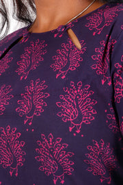 Space Cadet Blue Kutchi Hand Block Printed Cotton Kurti 10071545