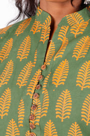 Pistachio Green Kutchi Hand Block Printed Cotton Kurti 10071546